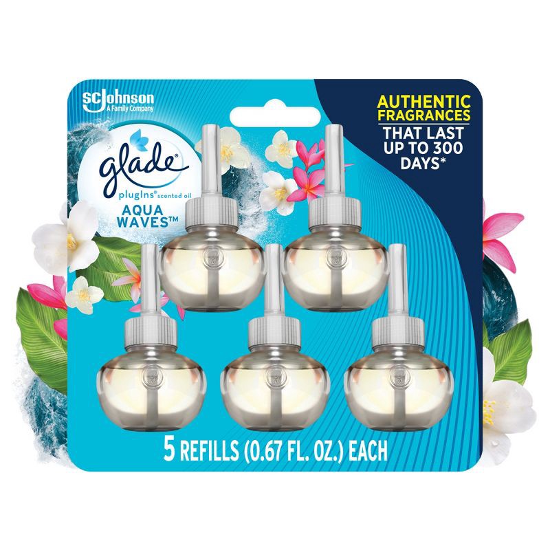 slide 1 of 13, Glade PlugIns Scented Oil Air Freshener Refills - Aqua Waves - 3.35oz/5pk, 5 ct; 3.35 oz