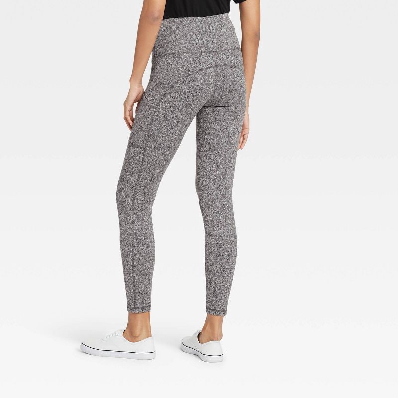 slide 2 of 3, Women's High Waisted Stash Pocket Leggings - A New Day™ Gray L: Polyester-Spandex Blend, Wide Waistband, Ankle Length, 1 ct