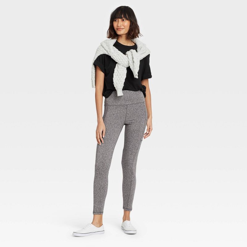 slide 3 of 3, Women's High Waisted Stash Pocket Leggings - A New Day™ Gray L: Polyester-Spandex Blend, Wide Waistband, Ankle Length, 1 ct
