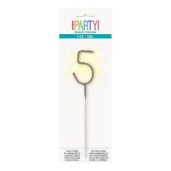 Number 5 Sparkler Flame Candle by Unique Industries: Gold Birthday Candle by Unique Industries, 7" Wax, Holiday Theme