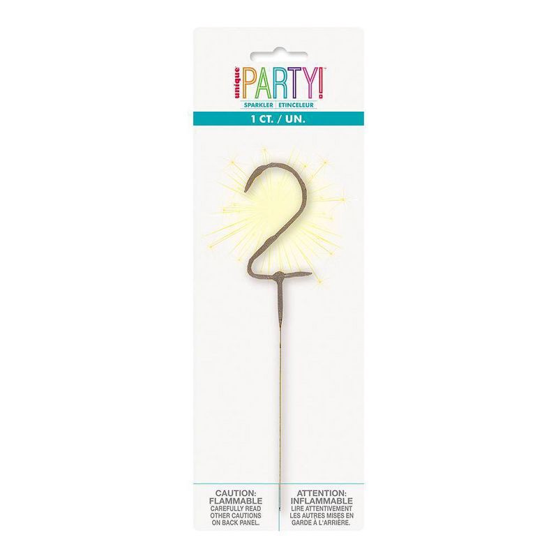 slide 1 of 3, Number 2 Sparkler Flame Candle by Unique Industries: Gold Birthday Number Candle by Unique Industries, 1 ct