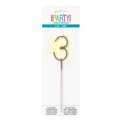 Number 3 Sparkler Flame Candle by Unique Industries: Gold Birthday Candle by Unique Industries, 7" Wax, Holiday Theme