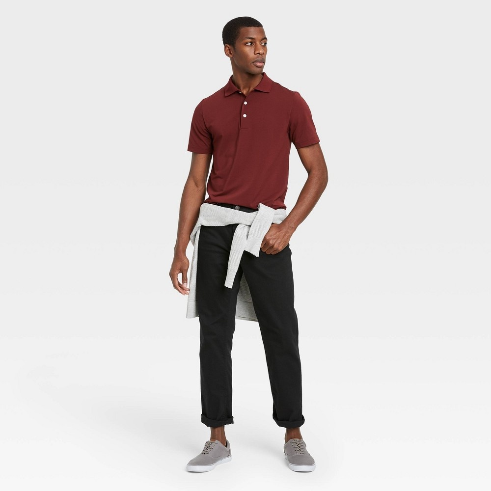 slide 3 of 3, Men's Short Sleeve Performance Polo Shirt - Goodfellow & Co Burgundy S, 12 ct