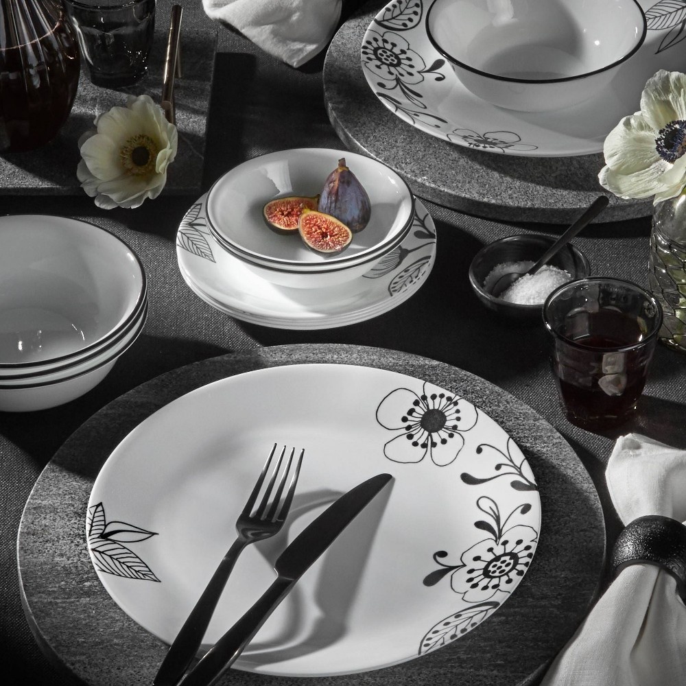 slide 4 of 5, Corelle Vitrelle Inked Poppy Dinnerware Set, 16 ct