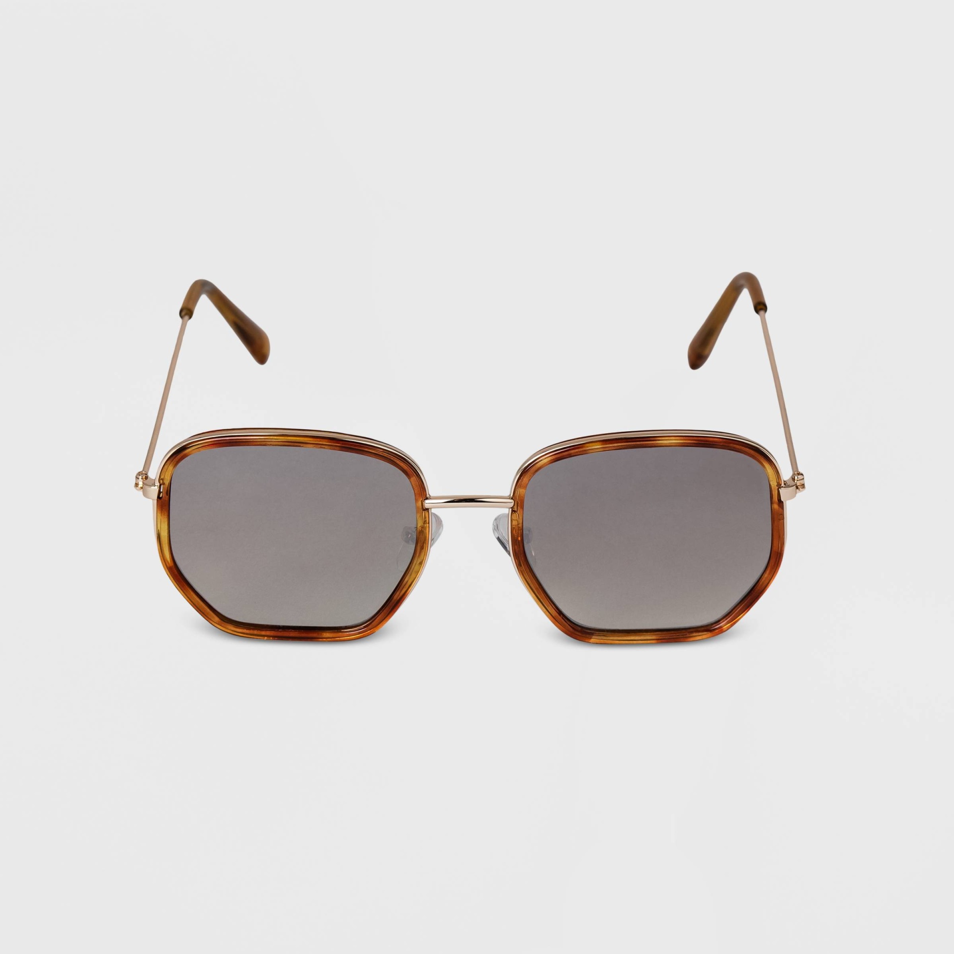 slide 1 of 2, Women's Tortoise Shell Angular Round Mirrored Sunglasses - A New Day Brown, 1 ct