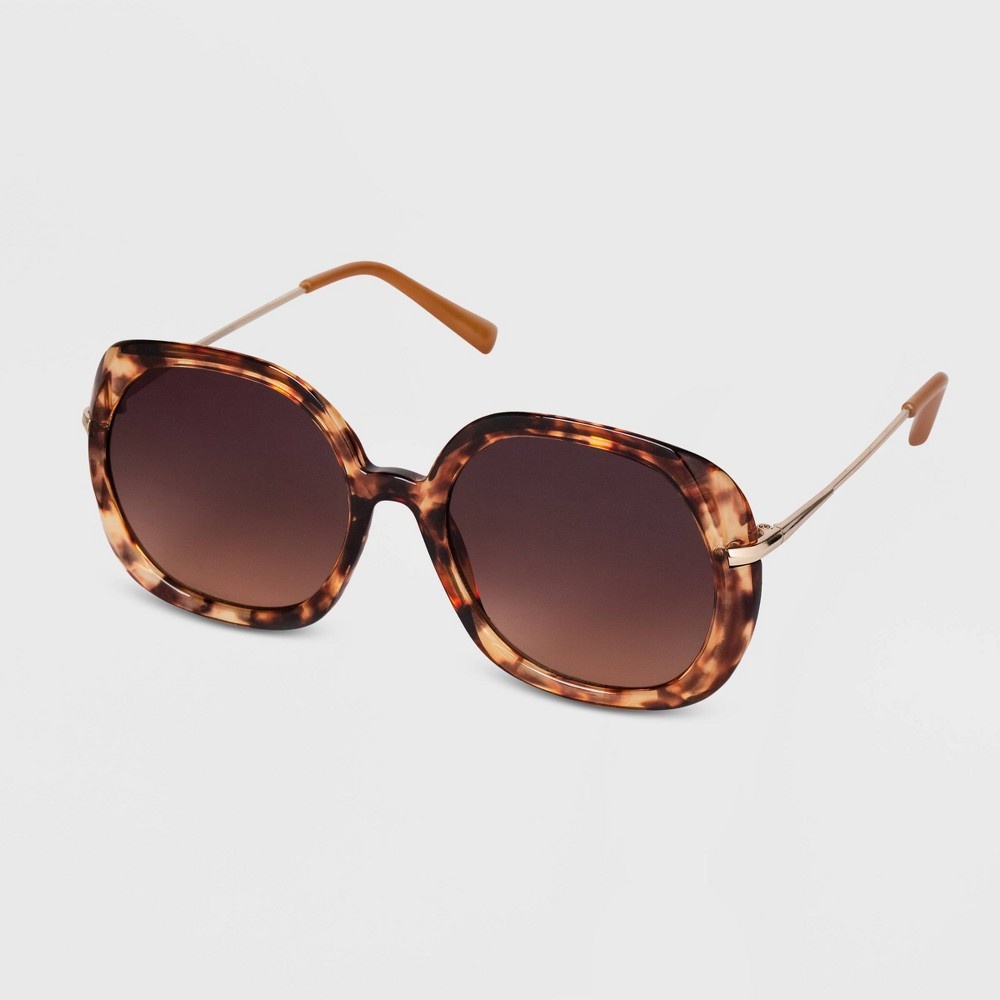 slide 2 of 2, Women's Crystal Tortoise Shell Oversized Round Sunglasses - A New Day Brown, 1 ct