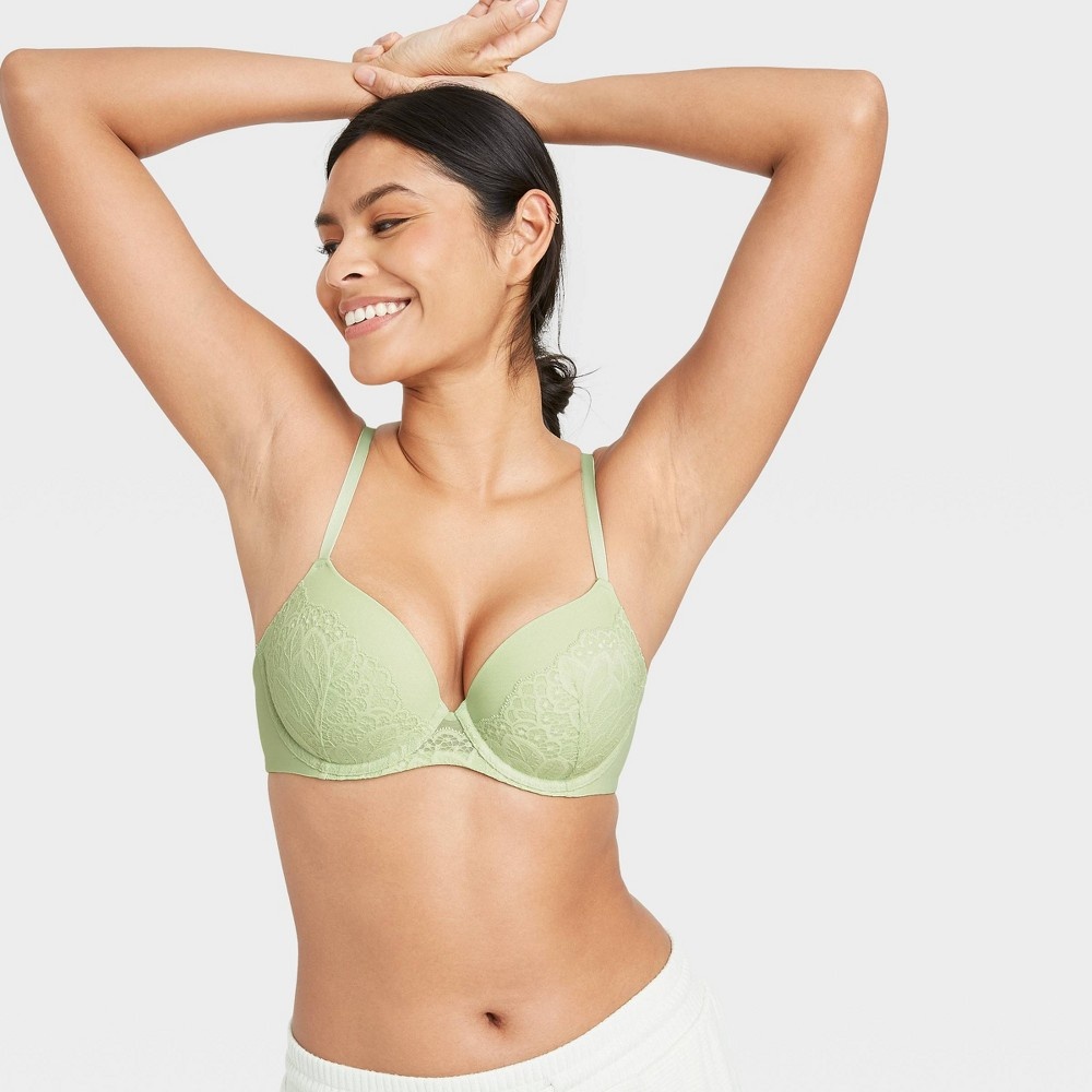 Women's Icon Full Coverage Lightly Lined Bra with Lace - Auden Light Green  36B 1 ct