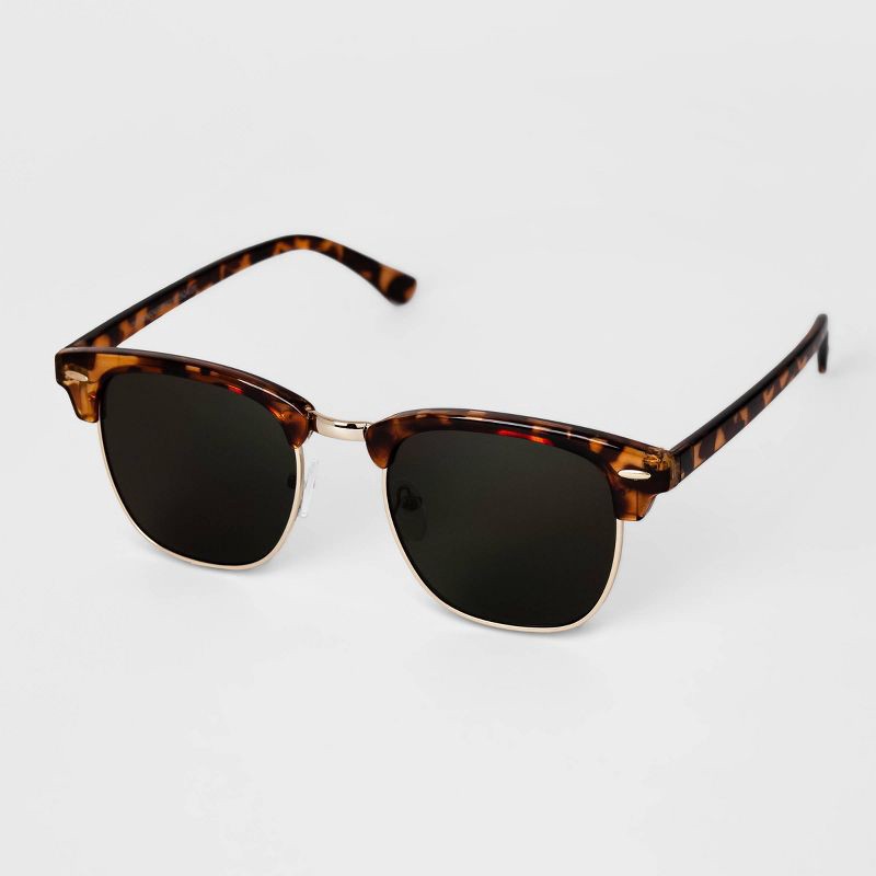 slide 2 of 2, Men's Retro Browline Sunglasses - Goodfellow & Co™ Brown: Tortoise Print, UV Protection, 1 ct