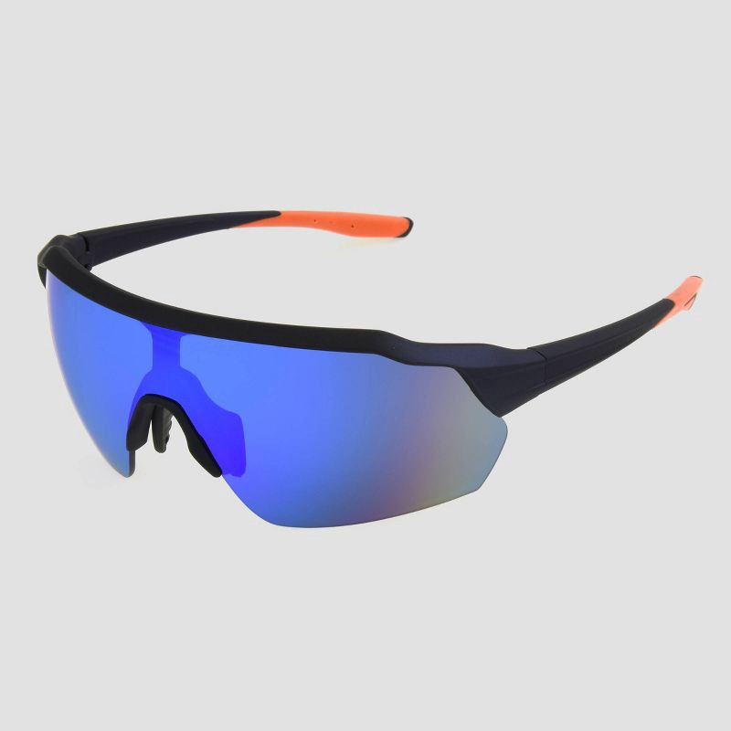 slide 2 of 2, Men's Blade Rubberized Sport Sunglasses with Mirrored Lenses - All In Motion™ Blue: Scratch-Resistant, UV Protection, Recycled Plastic Frame, 1 ct
