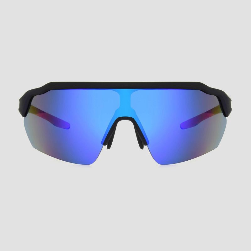 slide 1 of 2, Men's Blade Rubberized Sport Sunglasses with Mirrored Lenses - All In Motion™ Blue: Scratch-Resistant, UV Protection, Recycled Plastic Frame, 1 ct