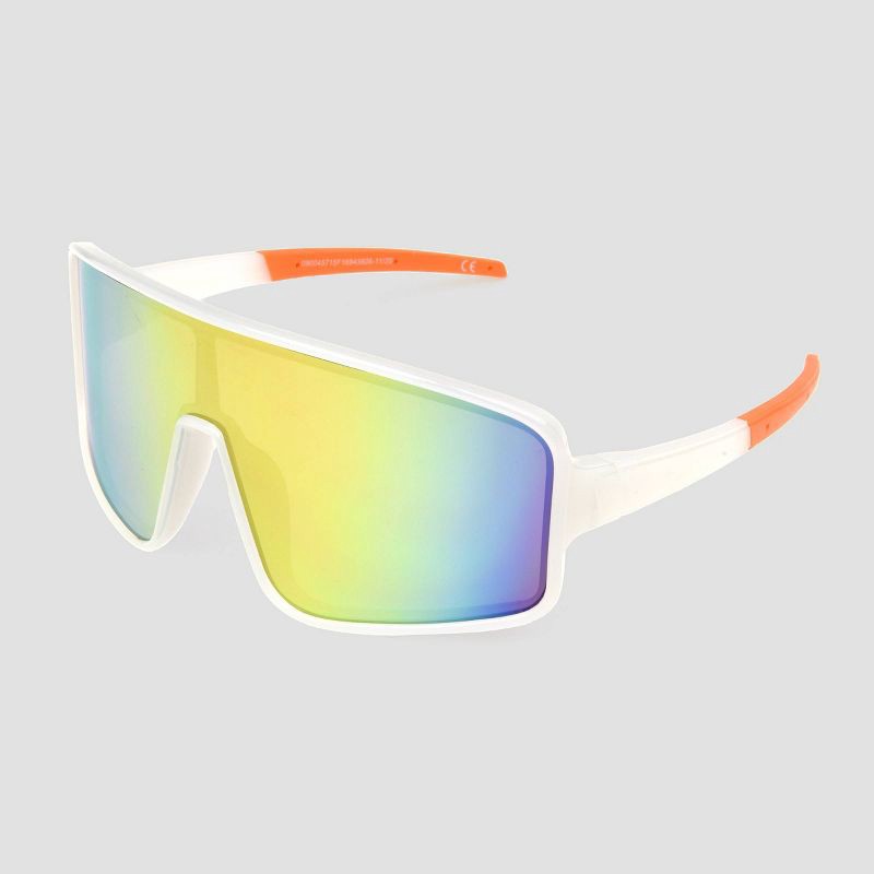 Men's Wide Shield Sunglasses with Mirrored Lenses - All in Motion White ...