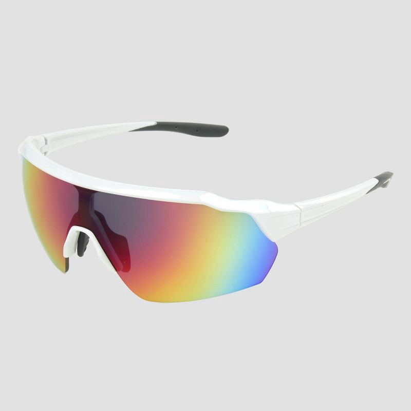 slide 2 of 3, Men's Shield Sunglasses with Mirrored Lenses - All In Motion™ White: Scratch-Resistant, UV Protection, 1 ct