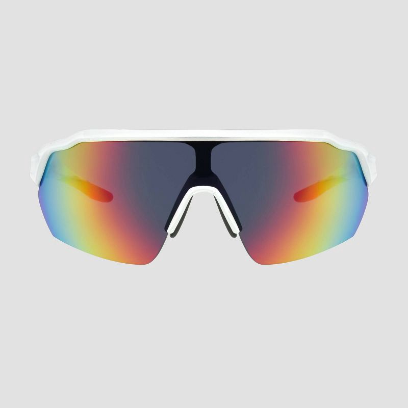 slide 1 of 3, Men's Shield Sunglasses with Mirrored Lenses - All In Motion™ White: Scratch-Resistant, UV Protection, 1 ct
