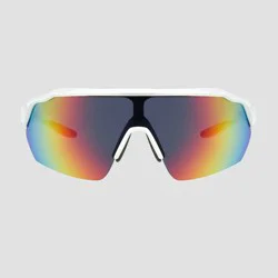 Men's Shield Sunglasses with Mirrored Lenses - All In Motion™ White: Scratch-Resistant, UV Protection