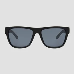 Men's Lifestyle Rubberized Rectangle Sunglasses with Polarized Lenses - All In Motion™ Black: Scratch-Resistant, UV Protection