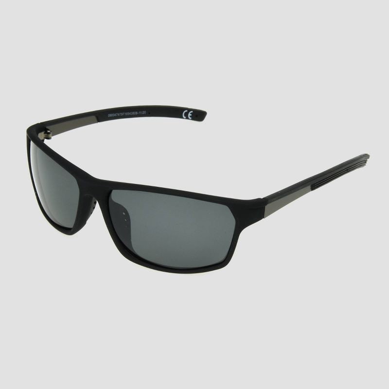 slide 2 of 2, Men's Rectangle Sunglasses with Mirrored Polarized Lenses - All In Motion™ Black: Scratch-Resistant, UV Protection, 1 ct