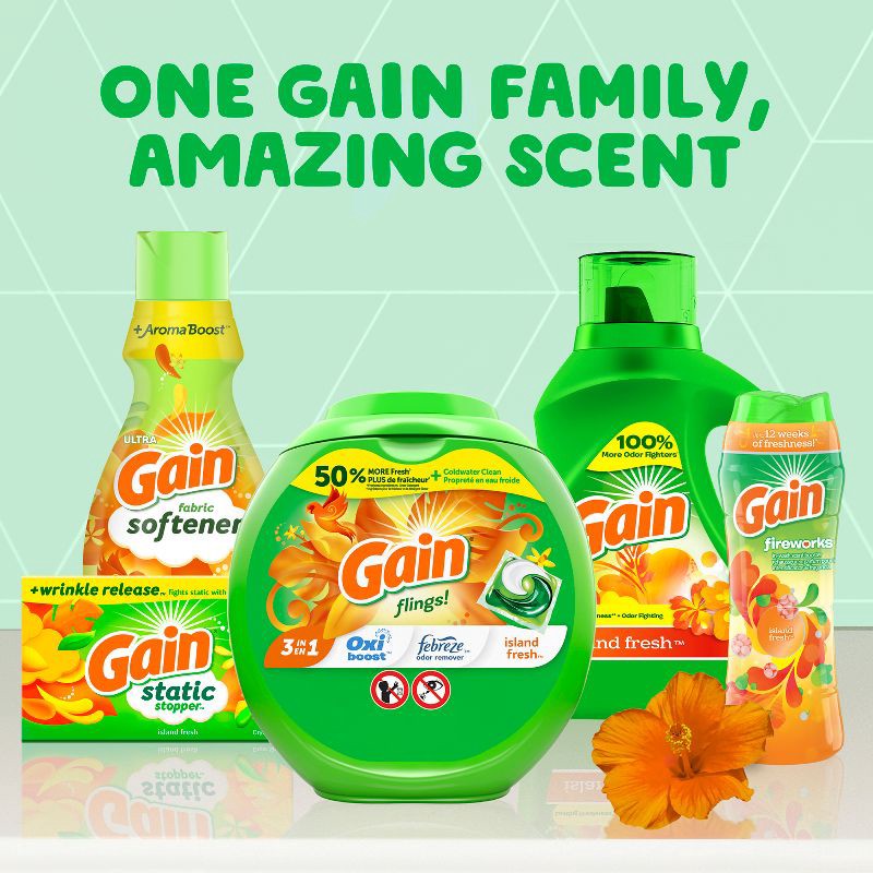 slide 9 of 12, Gain + Aroma Boost Island Fresh Scent HE Compatible Liquid Laundry Detergent Soap - 154 fl oz, 154 fl oz