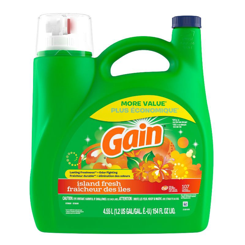 slide 7 of 12, Gain + Aroma Boost Island Fresh Scent HE Compatible Liquid Laundry Detergent Soap - 154 fl oz, 154 fl oz