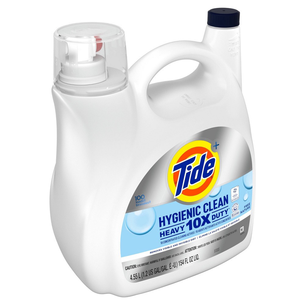 slide 3 of 6, Tide Hygienic Clean Heavy Duty 10x Free Liquid Laundry Detergent, Unscented, 100 load,s 154 oz, HE Compatible, 154 fl oz