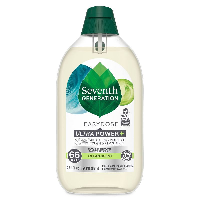 slide 1 of 10, Seventh Generation Power Plus Laundry Detergent - Clean Scent - 23.1oz: High Efficiency, Concentrated Formula, Dye-Free, 23.1 oz
