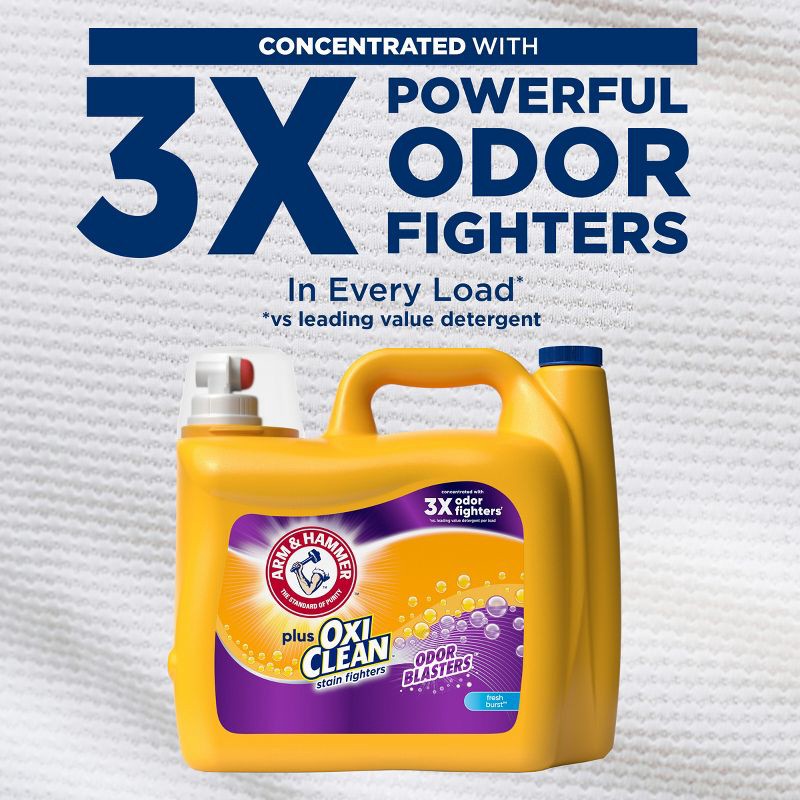 slide 5 of 14, Arm & Hammer Plus OxiClean Odor Blasters HE Liquid Laundry Detergent 128 Loads - 166.5 fl oz, 166.5 fl oz