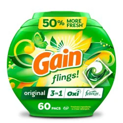 Gain flings! Original 3 in 1 Oxi & Febreze HE Concentrated Laundry Detergent Pods 60 Pacs - 40oz