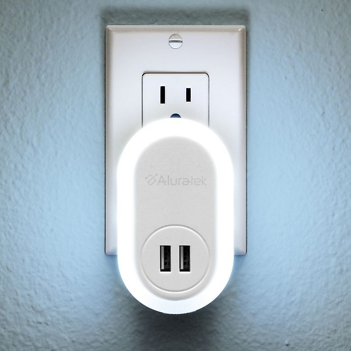 slide 4 of 9, Aluratek Dual USB Charging Port LED Nightlights - White, 2 ct