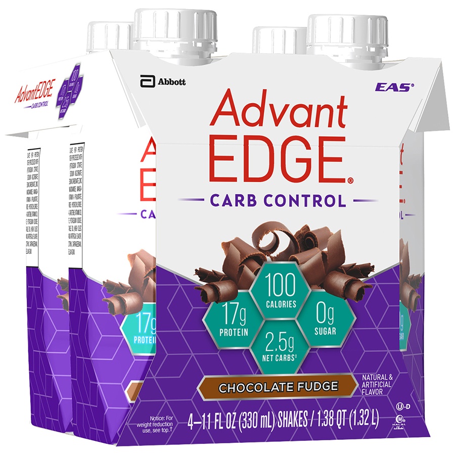 slide 2 of 6, Advant EDGE Carb Control Shake - Chocolate Fudge, 4 ct; 11 oz