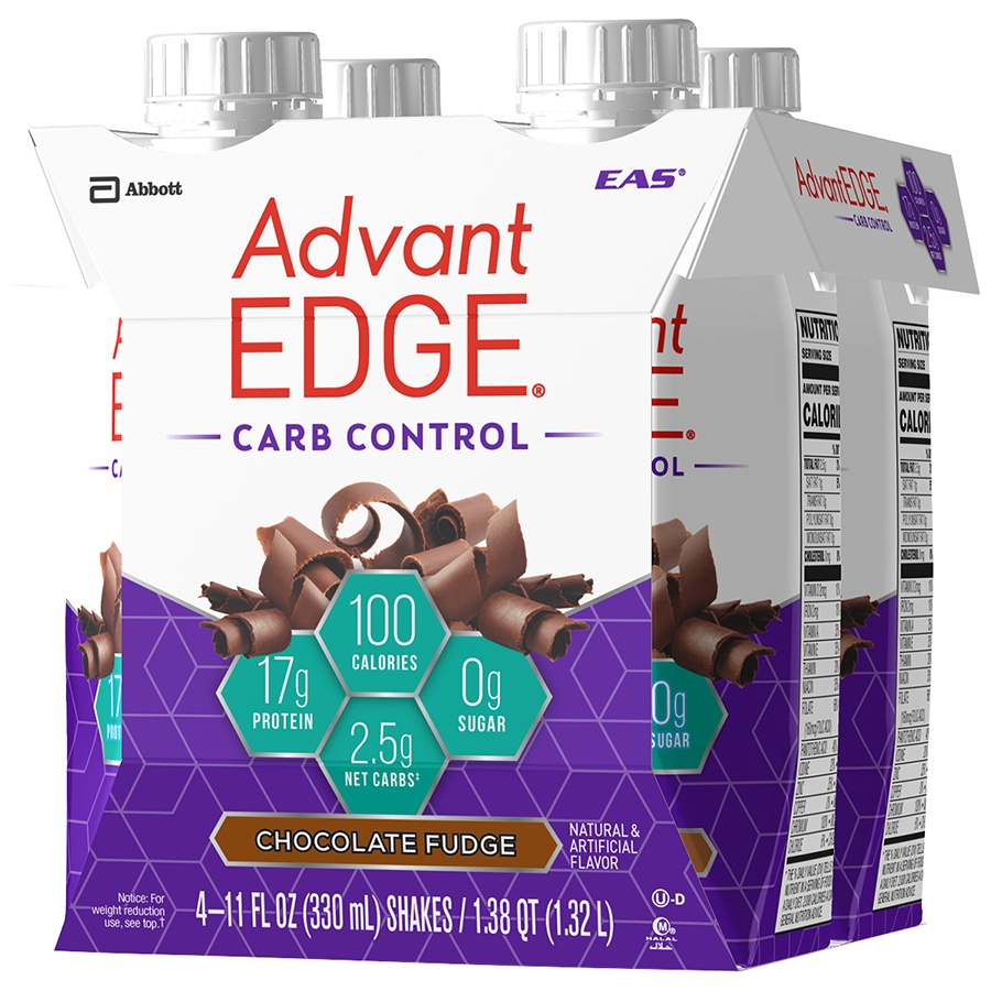 slide 3 of 6, Advant EDGE Carb Control Shake - Chocolate Fudge, 4 ct; 11 oz