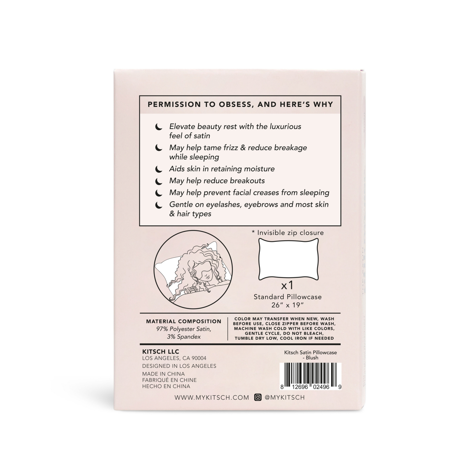 slide 2 of 5, Kitsch Blush Satin Pillowcase Standard Size 1 ea, 1 ct