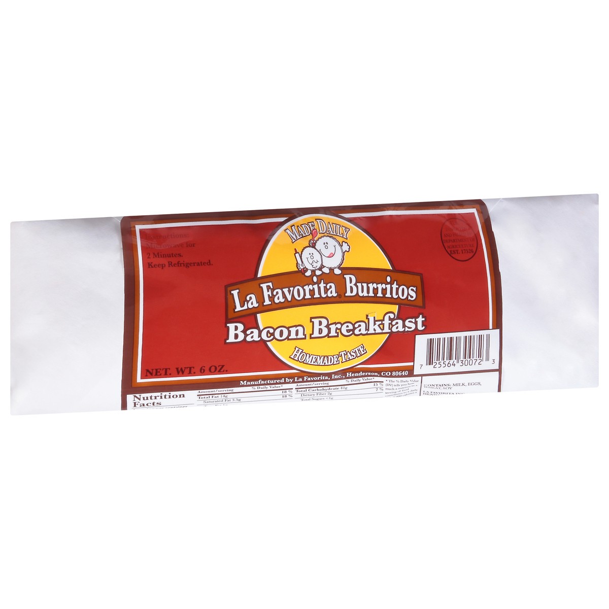slide 2 of 9, La Favorita Bacon Breakfast Burritos 6 oz, 6 oz
