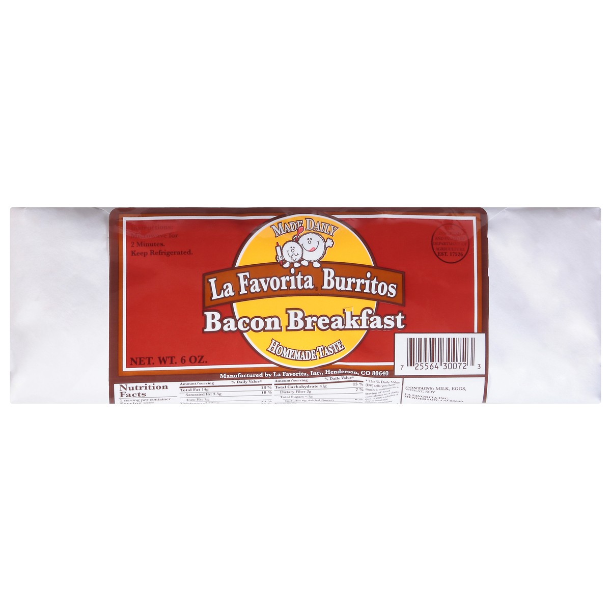 slide 1 of 9, La Favorita Bacon Breakfast Burritos 6 oz, 6 oz