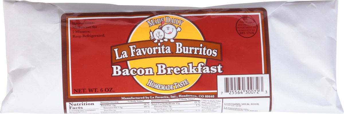 slide 6 of 9, La Favorita Bacon Breakfast Burritos 6 oz, 6 oz