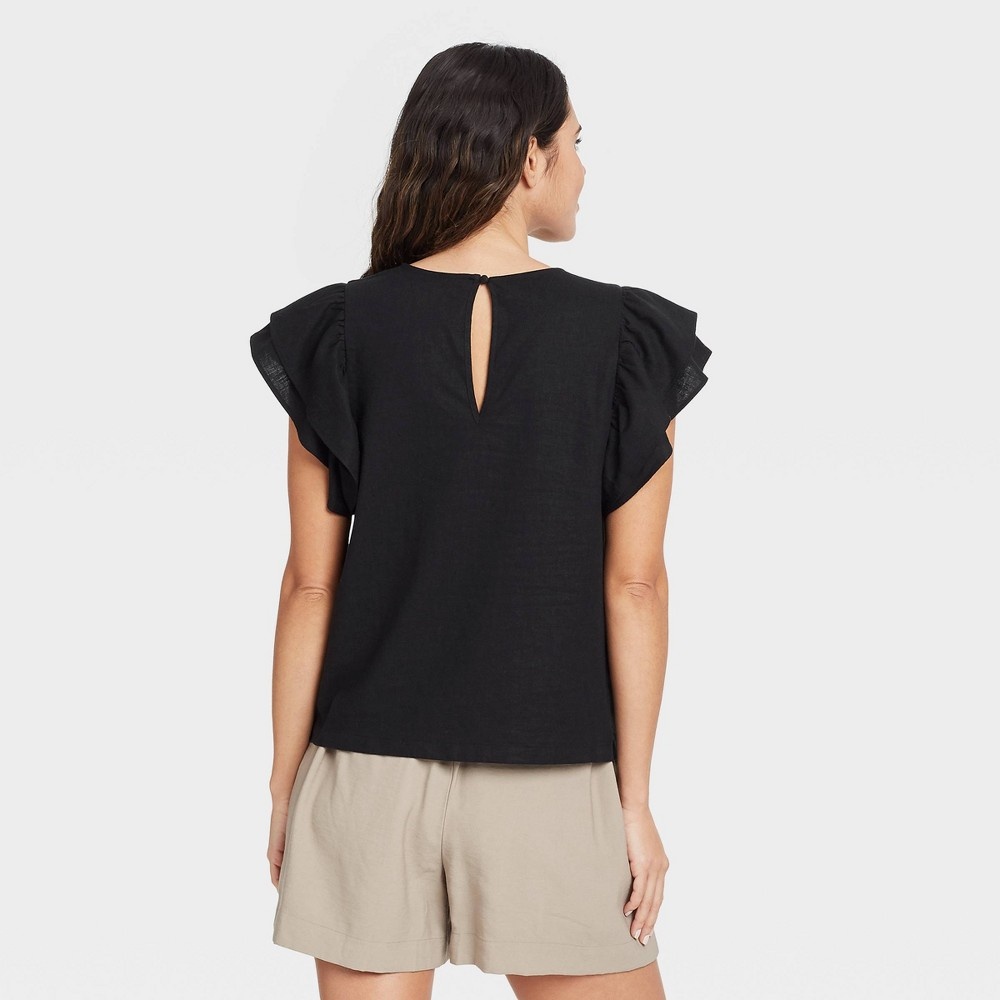 slide 2 of 3, Women's Ruffle Short Sleeve Linen Top - A New Day Black XS, 1 ct
