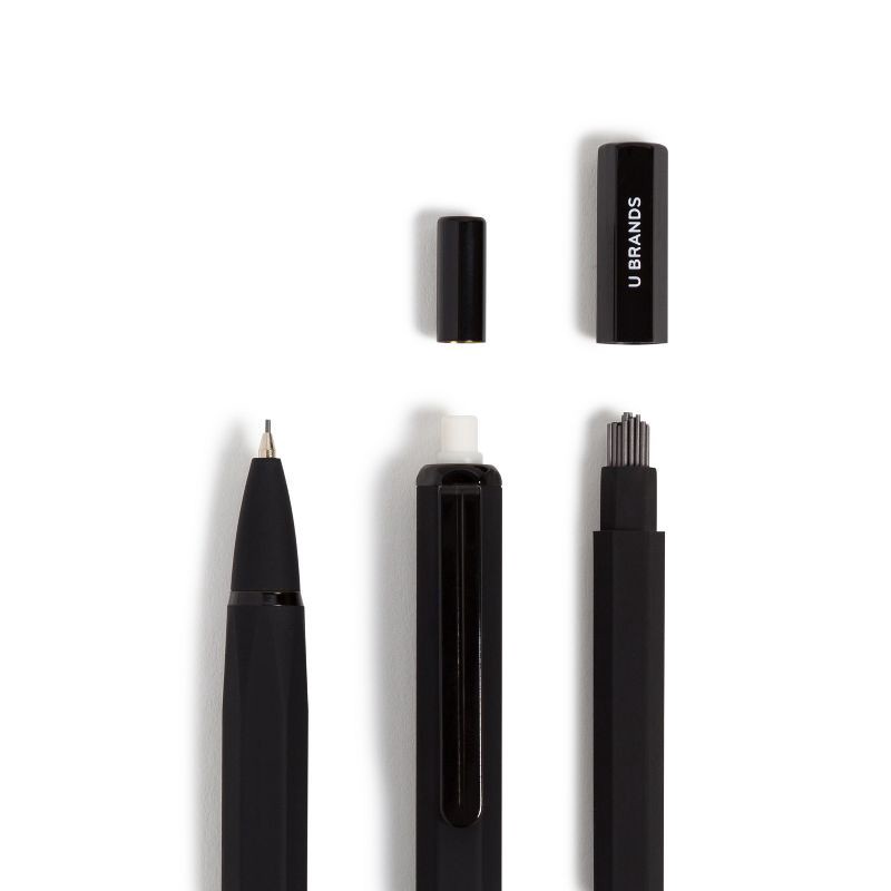 slide 3 of 6, U Brands 2pk Mechanical Pencils Starter Kit Soft Touch Black: Metal, 0.7mm, Stationery, Satin Finish, Ages 14+, 2 ct