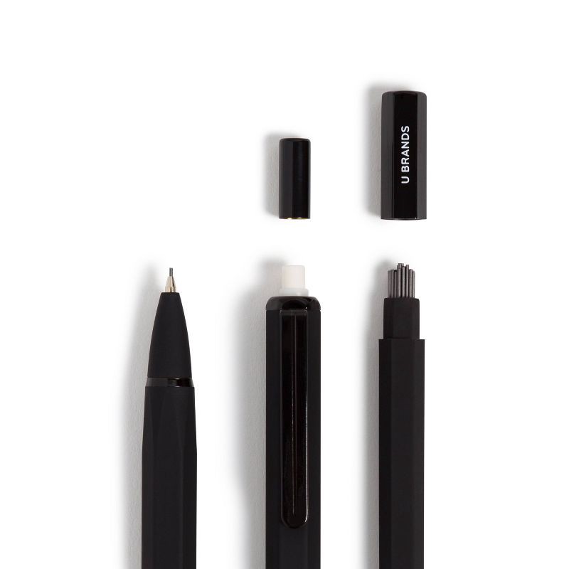 slide 6 of 6, U Brands 2pk Mechanical Pencils Starter Kit Soft Touch Black: Metal, 0.7mm, Stationery, Satin Finish, Ages 14+, 2 ct