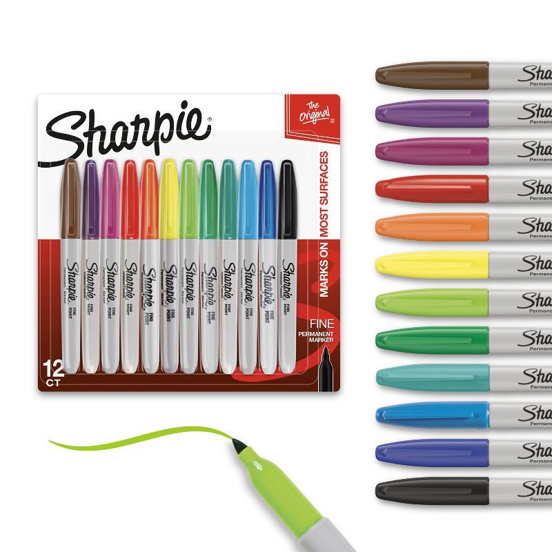 slide 1 of 7, Sharpie 12pk Permanent Markers Fine Tip Multicolored, 12 ct
