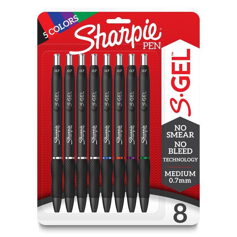 slide 1 of 7, Sharpie S-Gel 8pk Gel Pens 0.7mm Medium Tip Multicolored, 8 ct