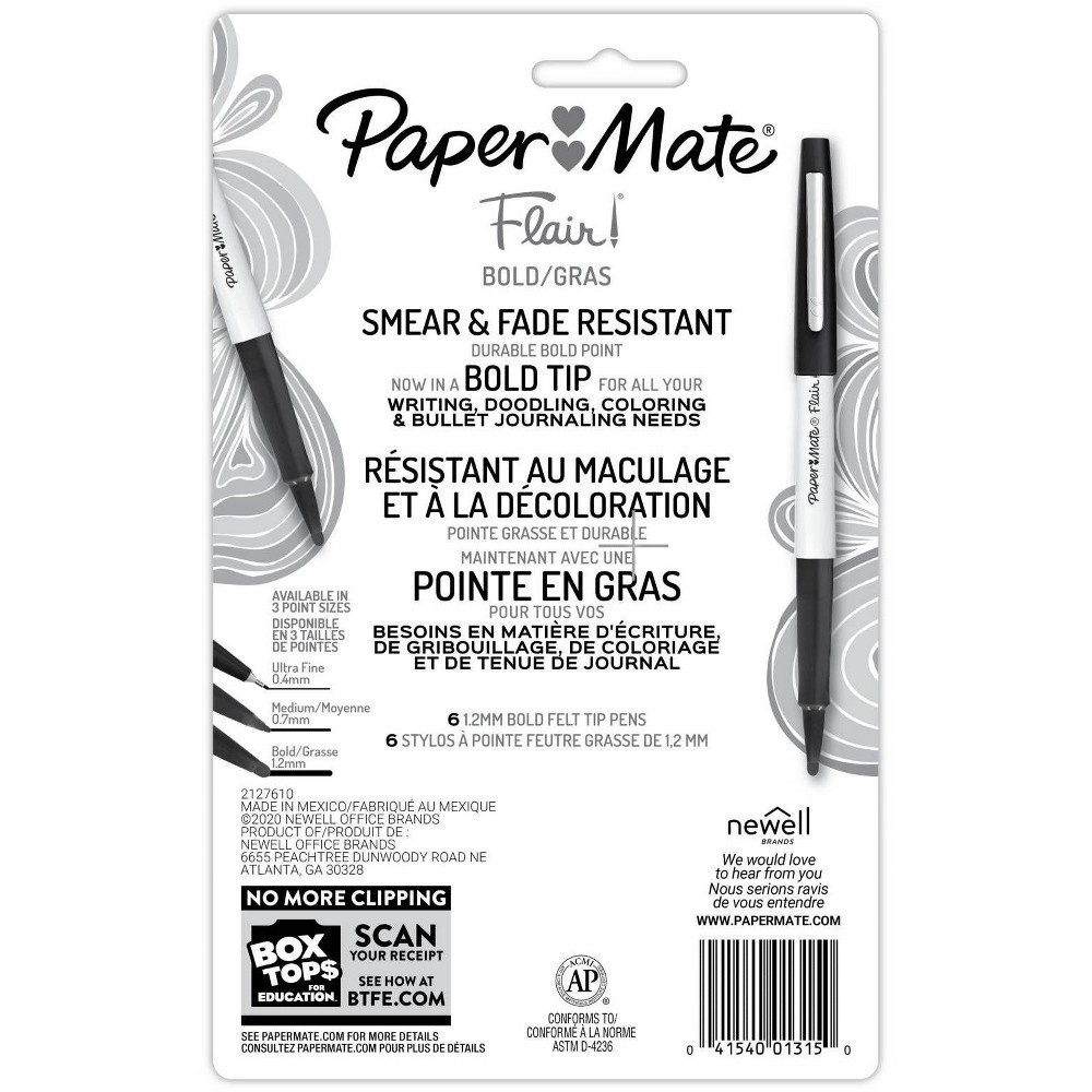 slide 4 of 5, Paper Mate Flair 6pk Felt Pens 1.2mm Bold Tip Multicolored, 6 ct