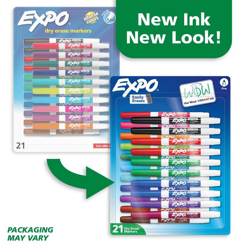 slide 2 of 7, Expo 21pk Dry Erase Markers Fine Tip Multicolored: Whiteboard & Thin Markers for Dry Erase Board, Art & Office Use, 21 ct