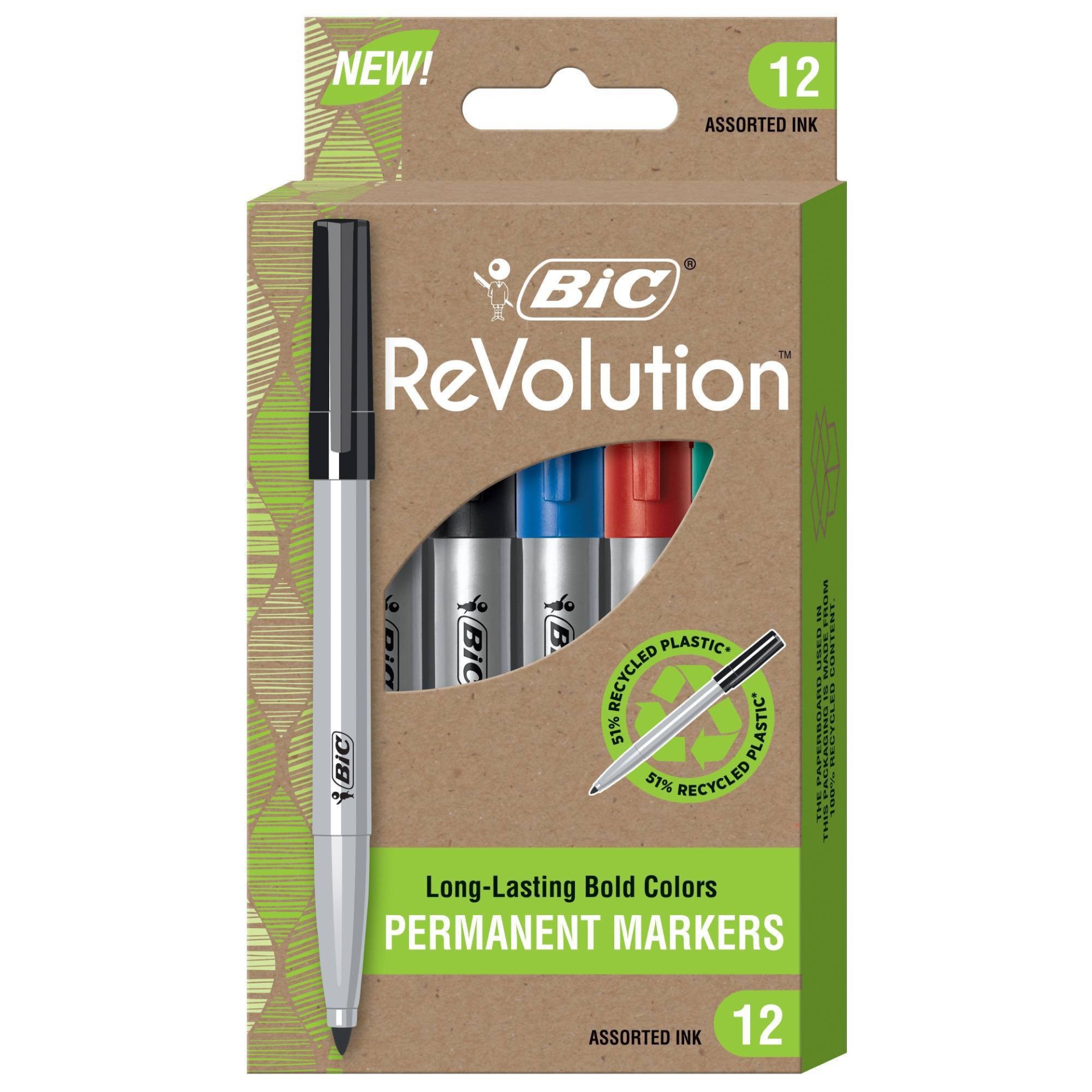 slide 1 of 6, BiC Permanent Markers ReVolution, 12 ct