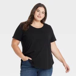 Women's Plus Size Short Sleeve Relaxed Scoop Neck T-Shirt - Ava & Viv Black 2X