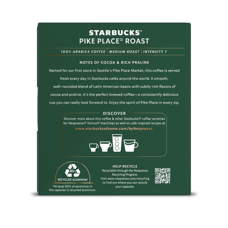 slide 2 of 10, Starbucks by Nespresso Vertuo Line Pods Medium Roast Coffee Pike Place Roast - 8ct, 8 ct