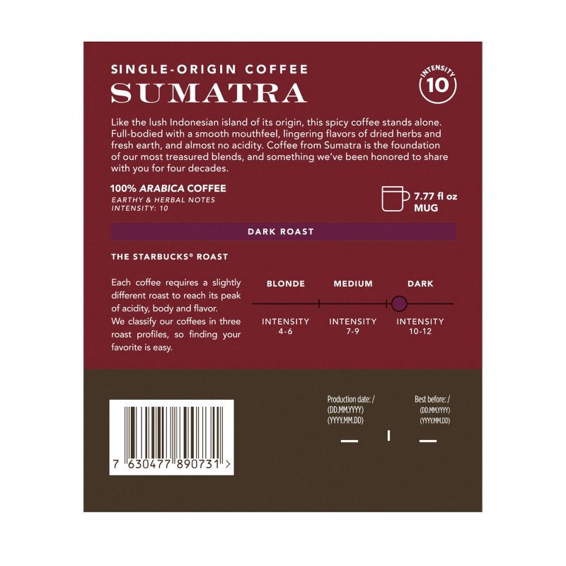 slide 4 of 8, Starbucks by Nespresso Vertuo Line Pods Dark Roast Coffee Single-Origin Sumatra - 8ct, 8 ct