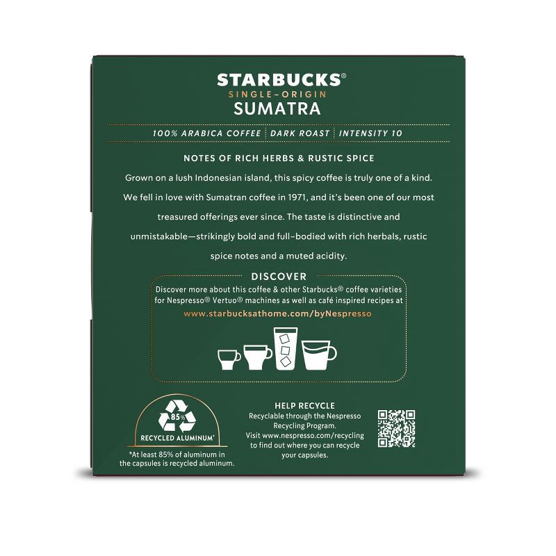 slide 2 of 10, Starbucks by Nespresso Vertuo Line Pods Dark Roast Coffee Single-Origin Sumatra - 8ct, 8 ct