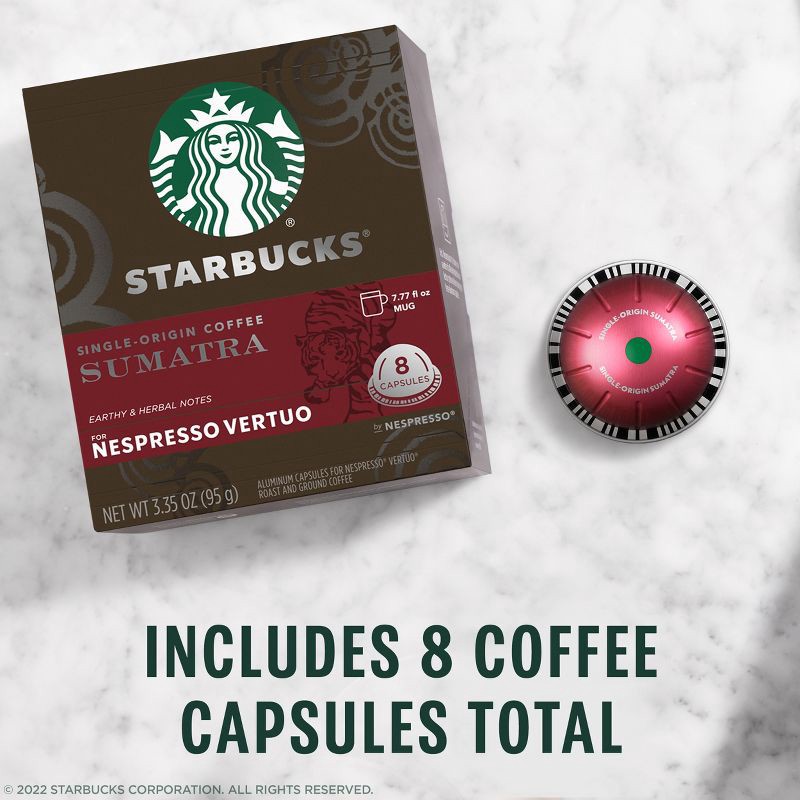 slide 6 of 8, Starbucks by Nespresso Vertuo Line Pods Dark Roast Coffee Single-Origin Sumatra - 8ct, 8 ct