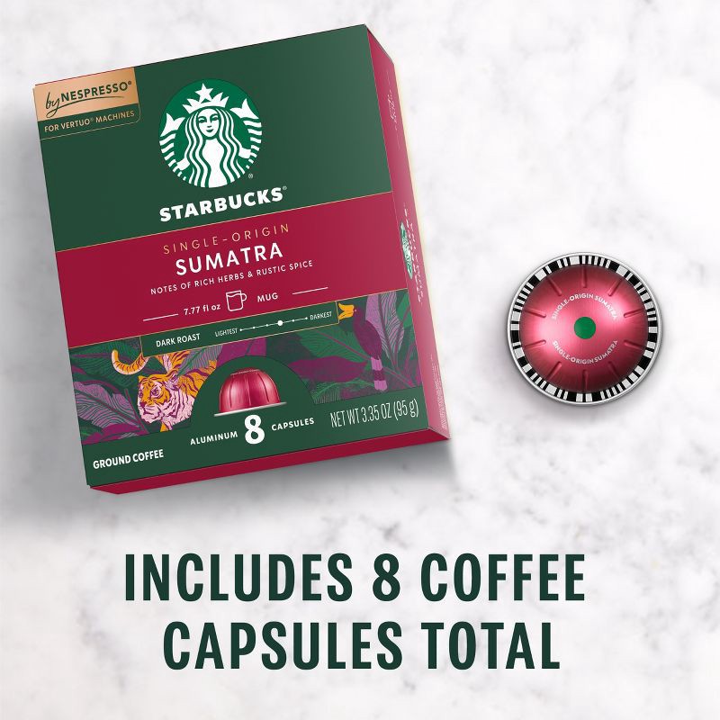 slide 4 of 10, Starbucks by Nespresso Vertuo Line Pods Dark Roast Coffee Single-Origin Sumatra - 8ct, 8 ct