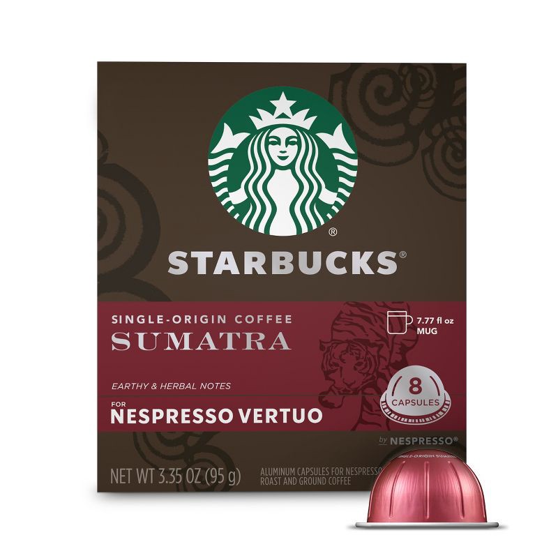 slide 1 of 8, Starbucks by Nespresso Vertuo Line Pods Dark Roast Coffee Single-Origin Sumatra - 8ct, 8 ct