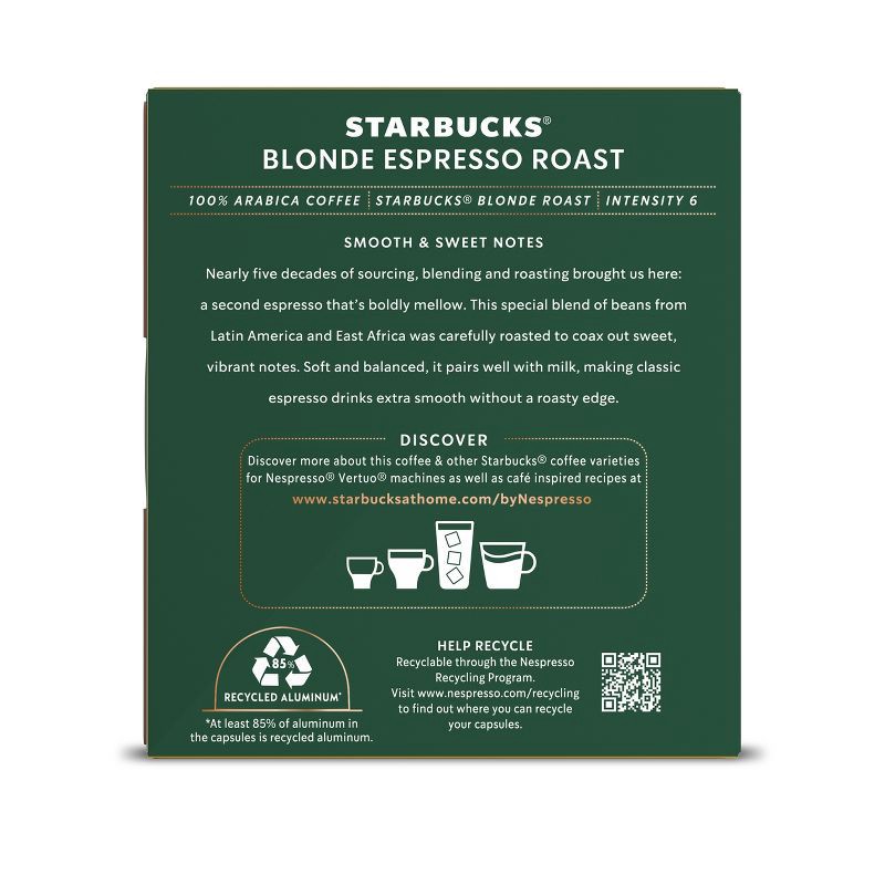 slide 2 of 10, Starbucks by Nespresso Vertuo Line Pods Light Roast Coffee Blonde Espresso Roast - 10ct, 10 ct