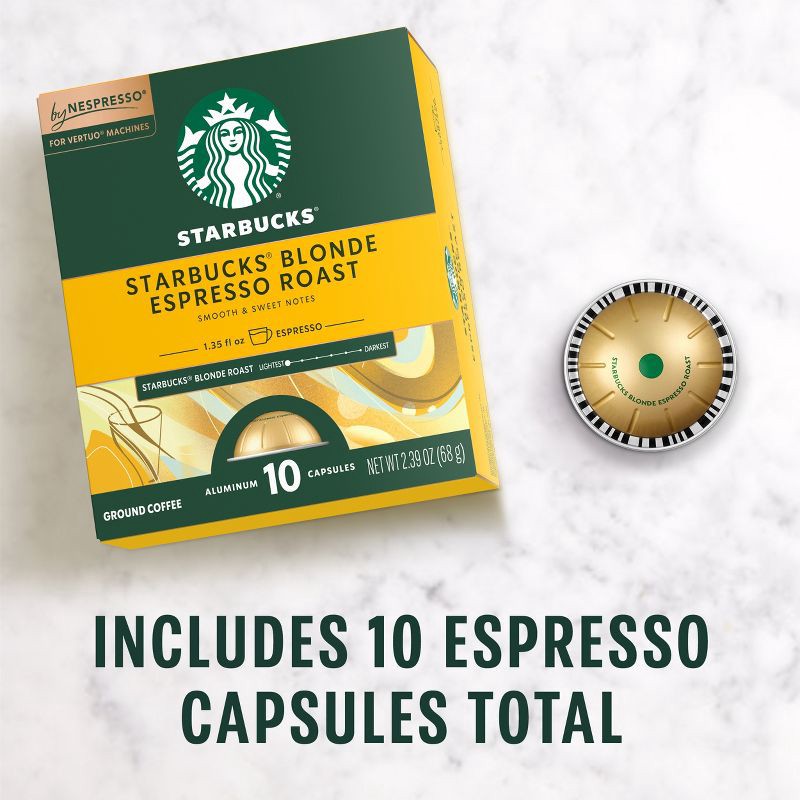 slide 4 of 10, Starbucks by Nespresso Vertuo Line Pods Light Roast Coffee Blonde Espresso Roast - 10ct, 10 ct